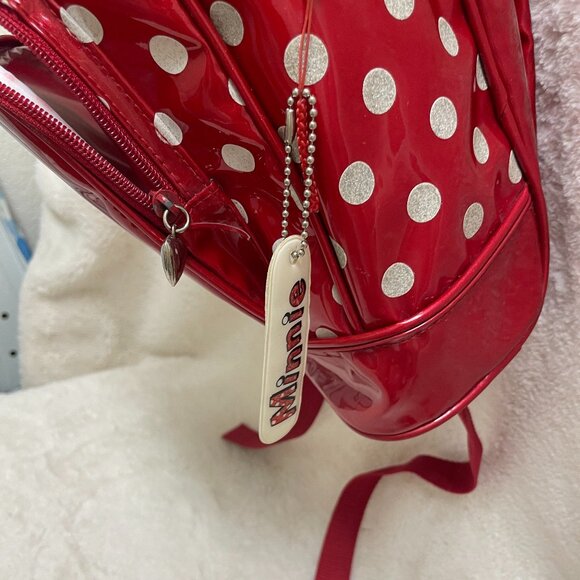 Cute Disney Minnie Mouse Shiny, Metalic Red Vinyl Kids Backpack - Picture 7 of 9